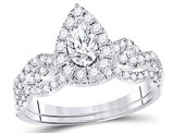 7/8 Carat (Color G-H, SI2) Marquise-Cut Diamond Engagement Bridal Wedding Ring Set 14K White Gold